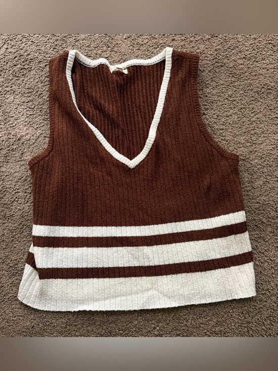 PacSun Tops - PacSun Brown and Cream Striped V-Neck Knit Tank